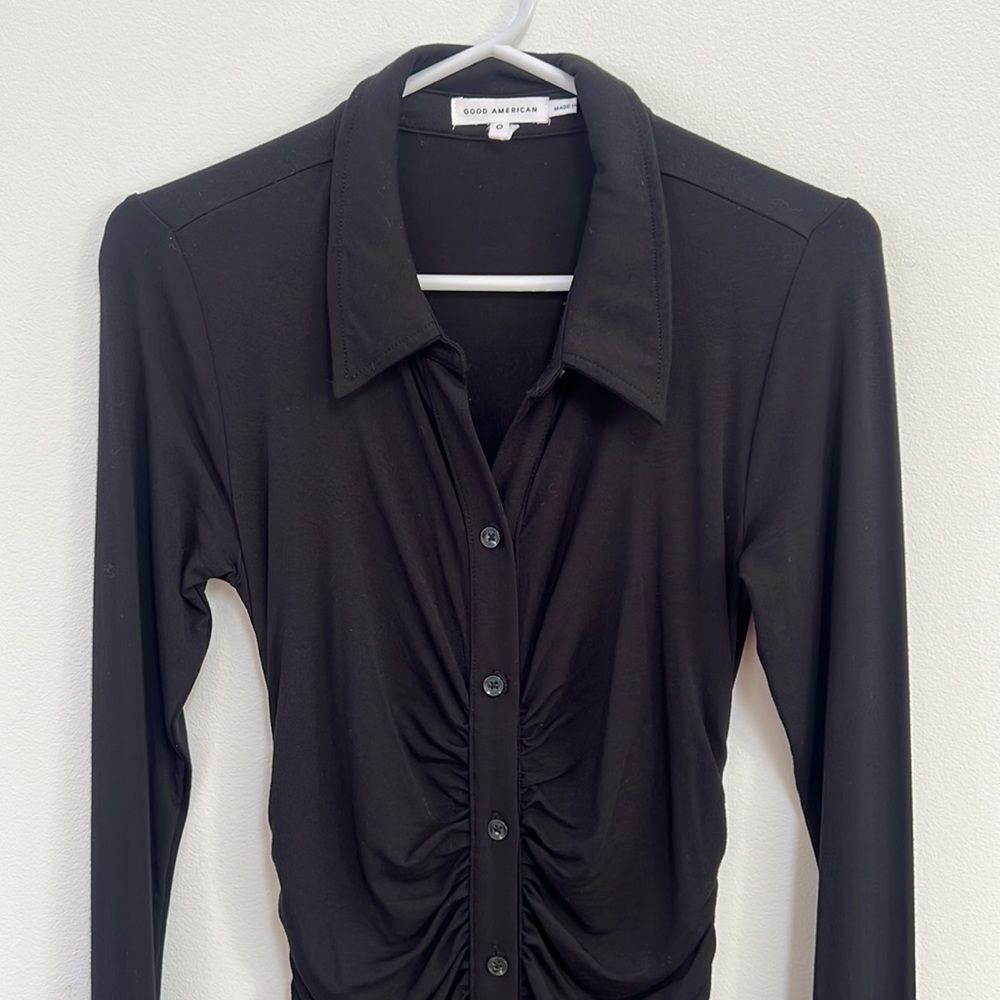 Good American fitting black button down cinch waist dress